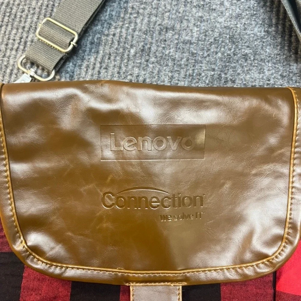 Lenovo Connection Red Black Buffalo Plaid Messenger Bag Laptop Tech CrossbodyBag